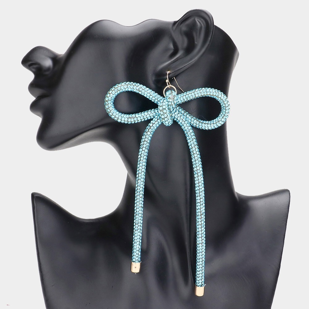 Blue Zircon Oversized Bow Statement Earrings